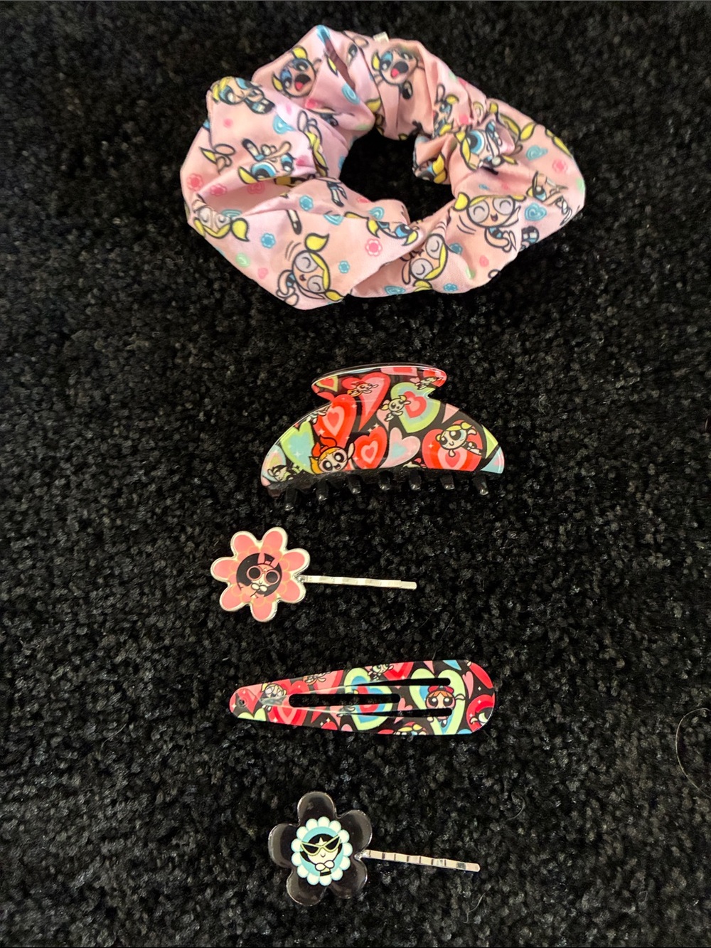 Powerpuff Girls new! Pink Floral Scrunchie and Hair Clip Set